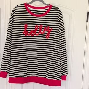 Unk Black & White Striped Women’s Sweater with Pink Accents